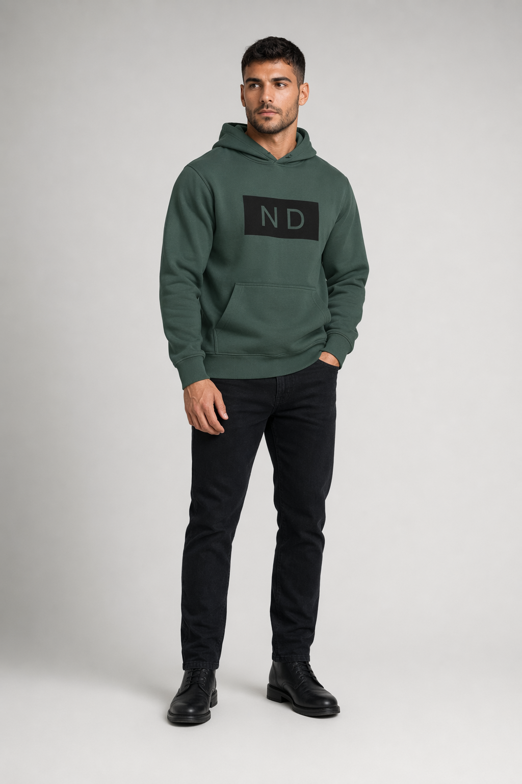 ND Hooded Sweatshirt for Men's Urban Fashion Forest Green