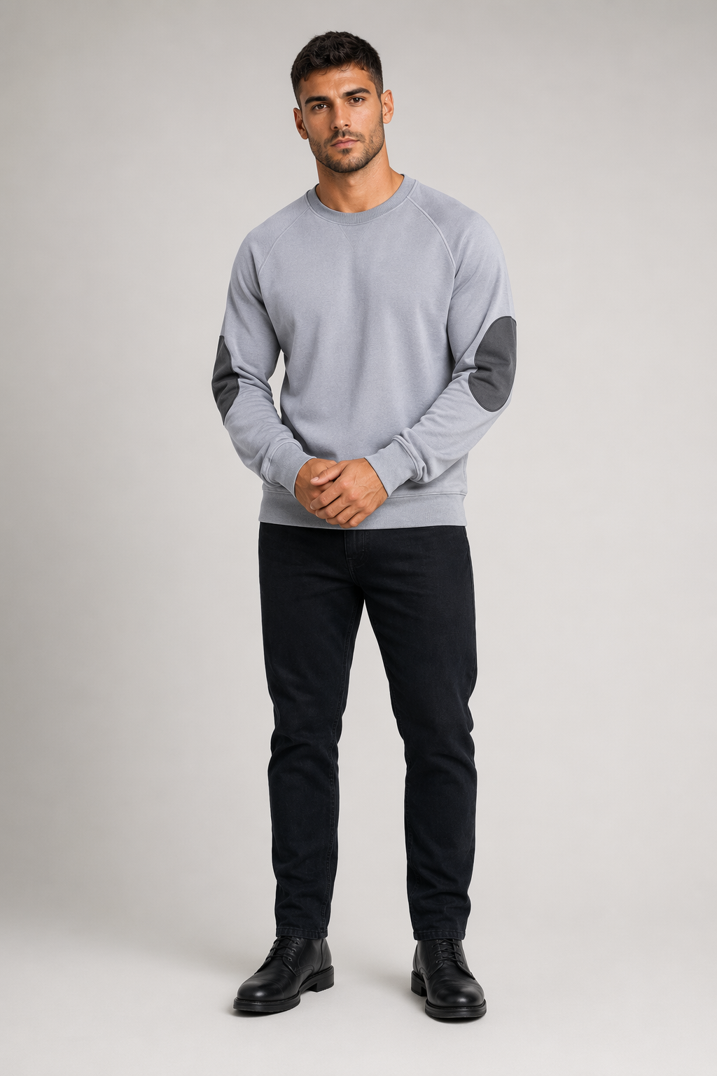 Contrasting Elbow Patch Men's Pullover Gray