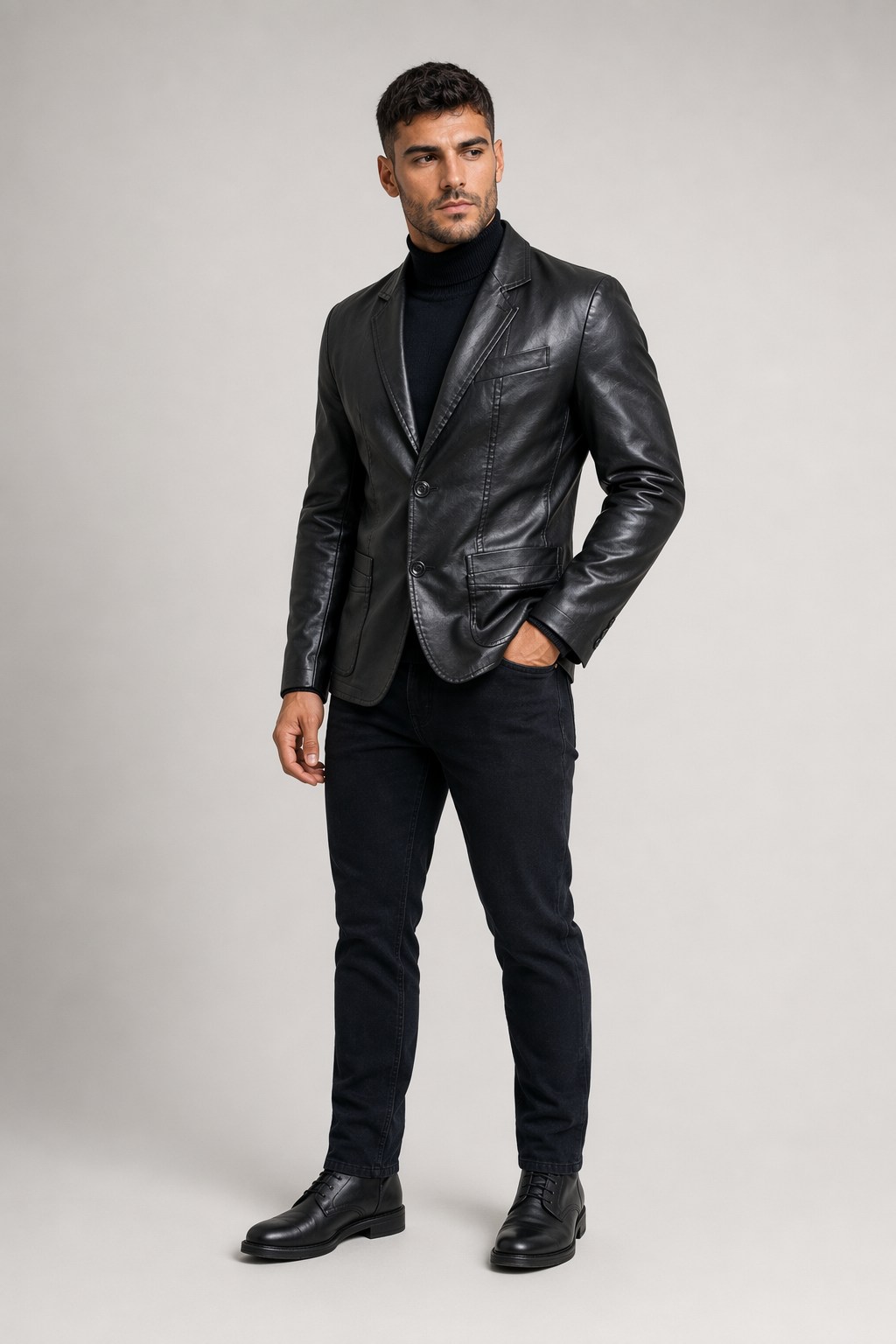 Men's Faux Leather Suit Jacket Black