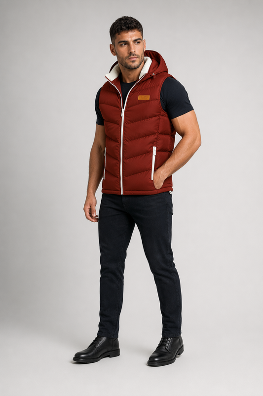 Ultra Cozy Winter Hooded Puffy Vest for Men in Vibrant Red Default