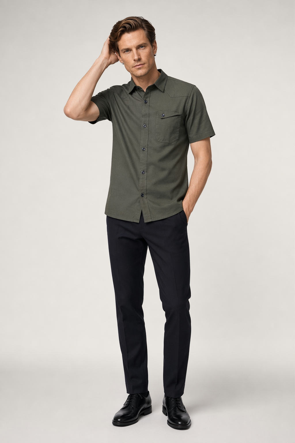 Short Sleeve Shirt with Flip Pockets for Men Army Green