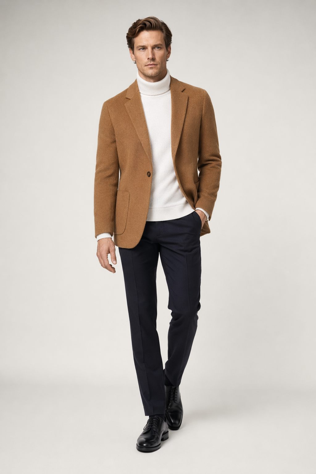 Sophisticated Single Button Wool Blend Sport Coat for Men Camel