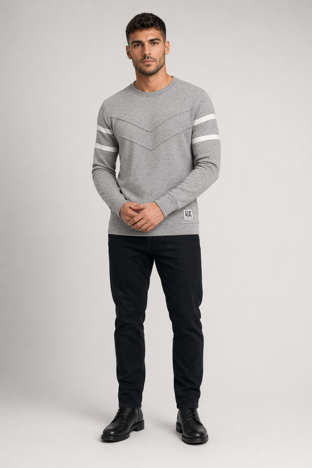 Slim Fit Men's Round Neck Pullover Sweater Gray