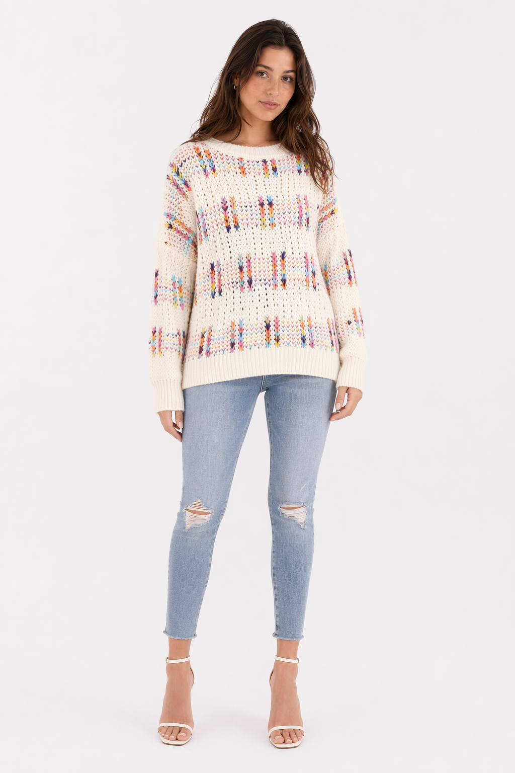 Chunky Knit Rainbow Sweater for Women Off White