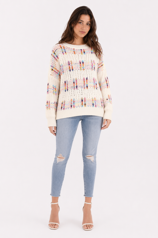 Chunky Knit Rainbow Sweater for Women Off White