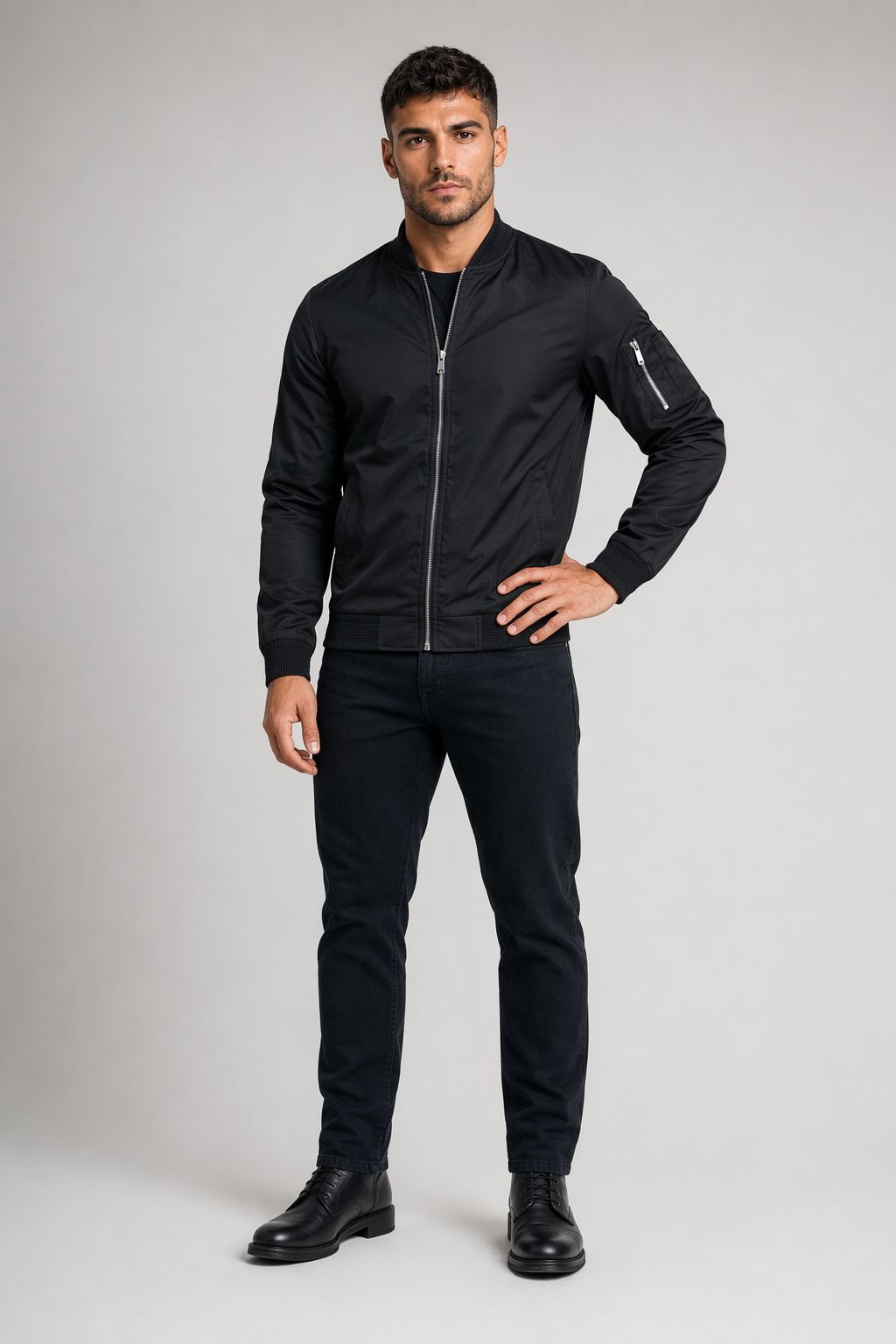 Men's Windproof Zippered Jacket Black