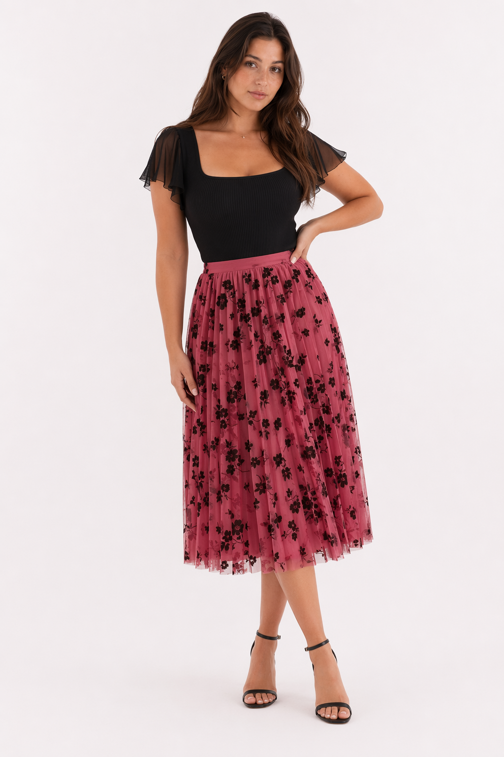 High Waisted Elastic Women's A-Line Skirt Red
