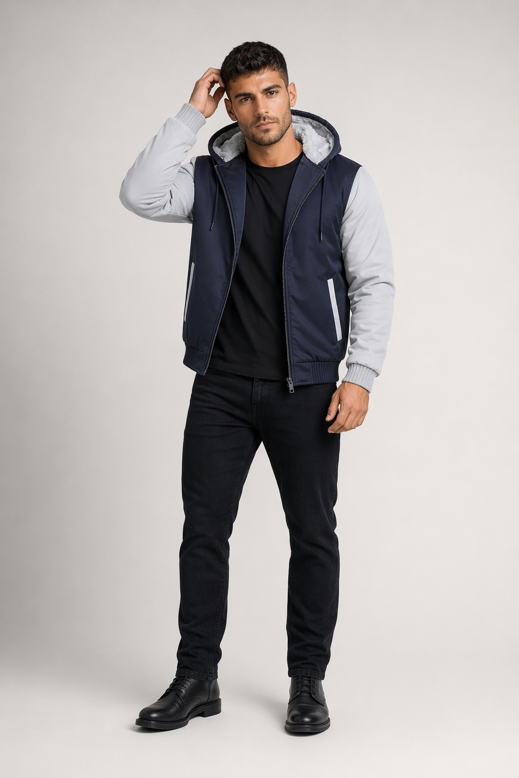 Winter-Lined Men's Zippered Hoodie Light Gray