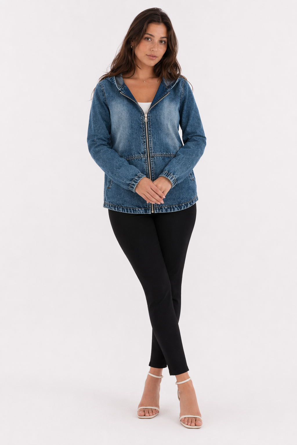 Short Denim Jacket with Hood - Women's Fashion Statement Piece Default
