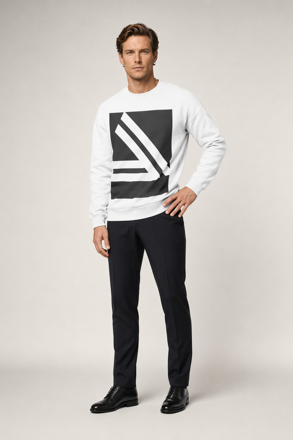 Double Logo Crewneck Sweatshirt for Men White