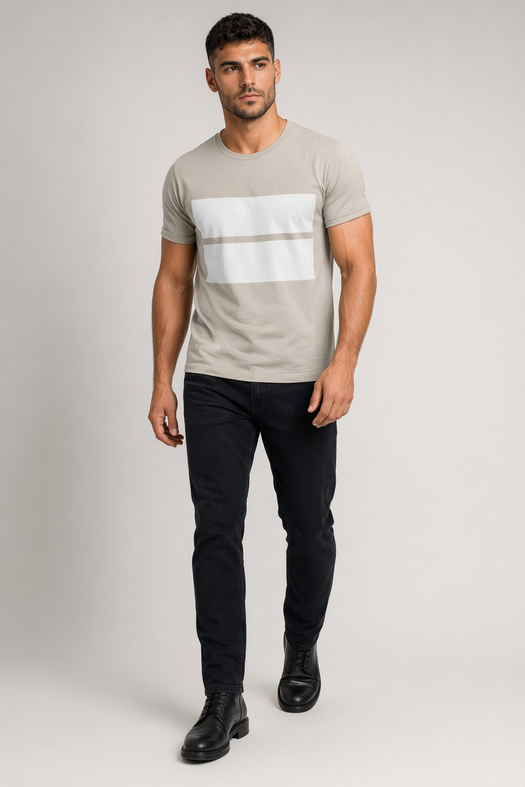 Cotton Tee for Men with Double Color Blocking Sand