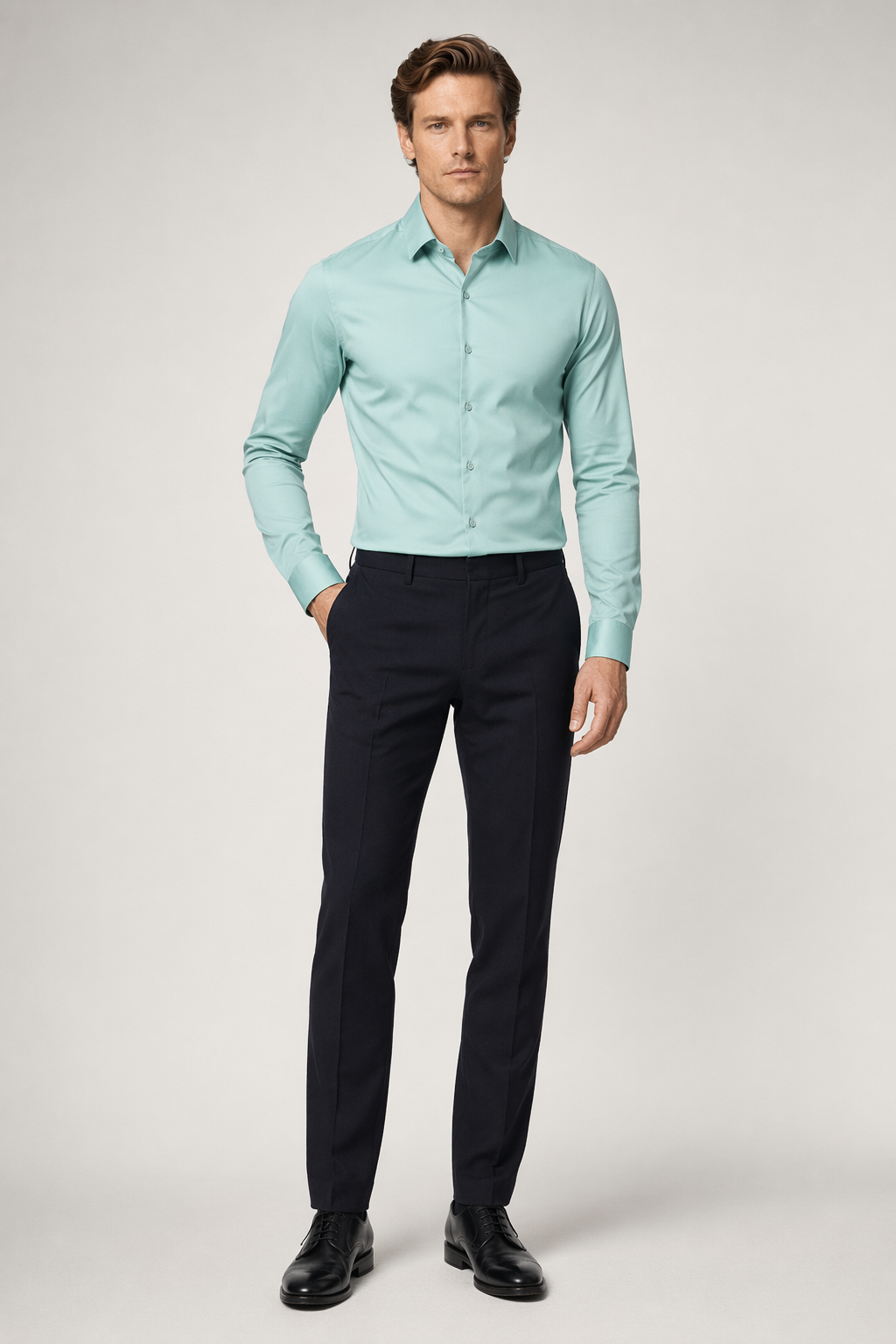 Slim Fit Button-Up Shirt for Men - Stylish and Modern Design Light Green