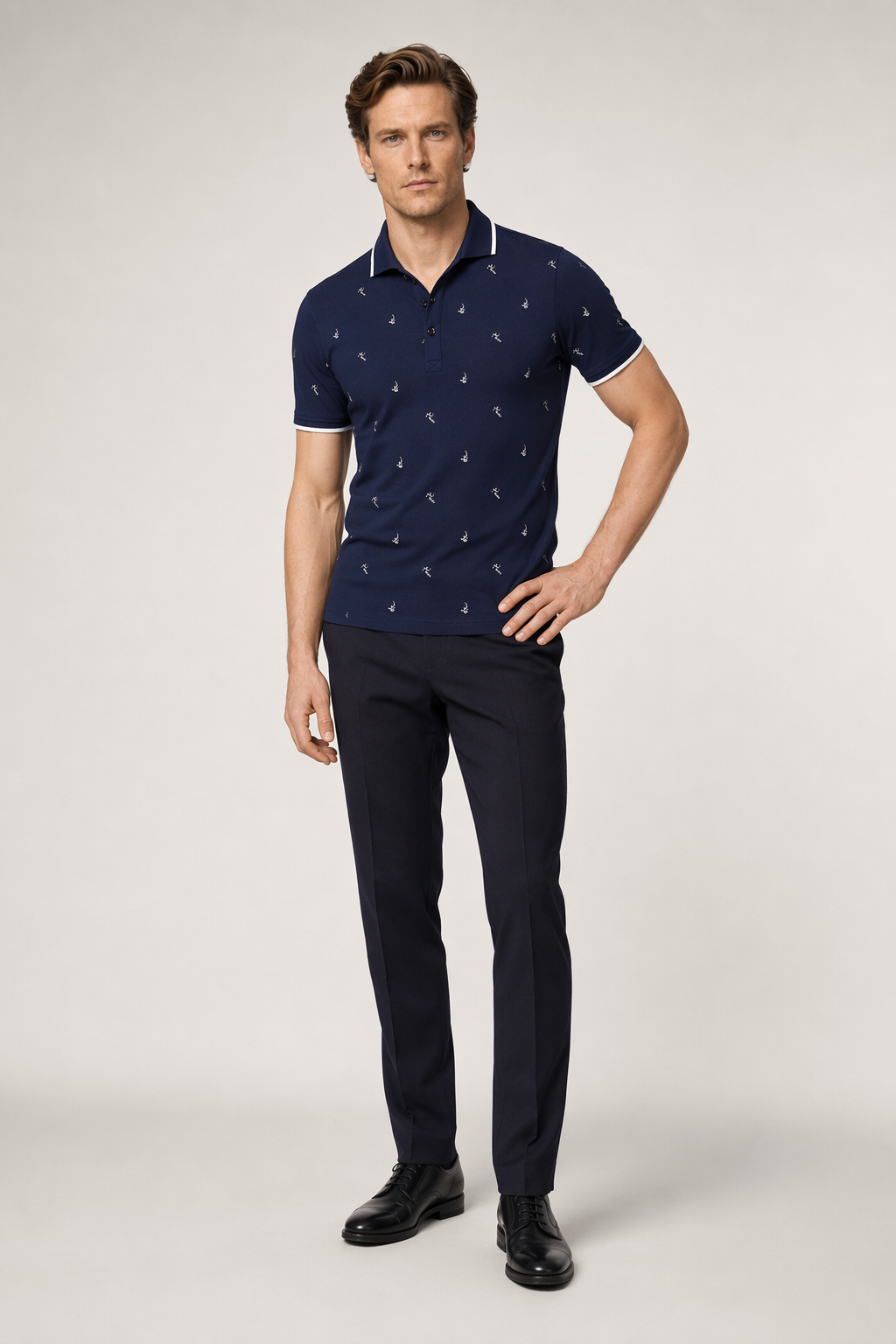 Short-Sleeve Printed Polo for Men Navy