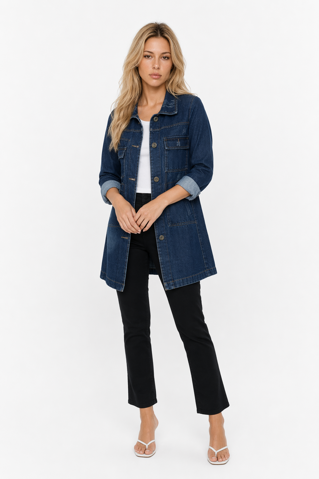 Denim Jacket for Women - Medium Length DARK BLUE