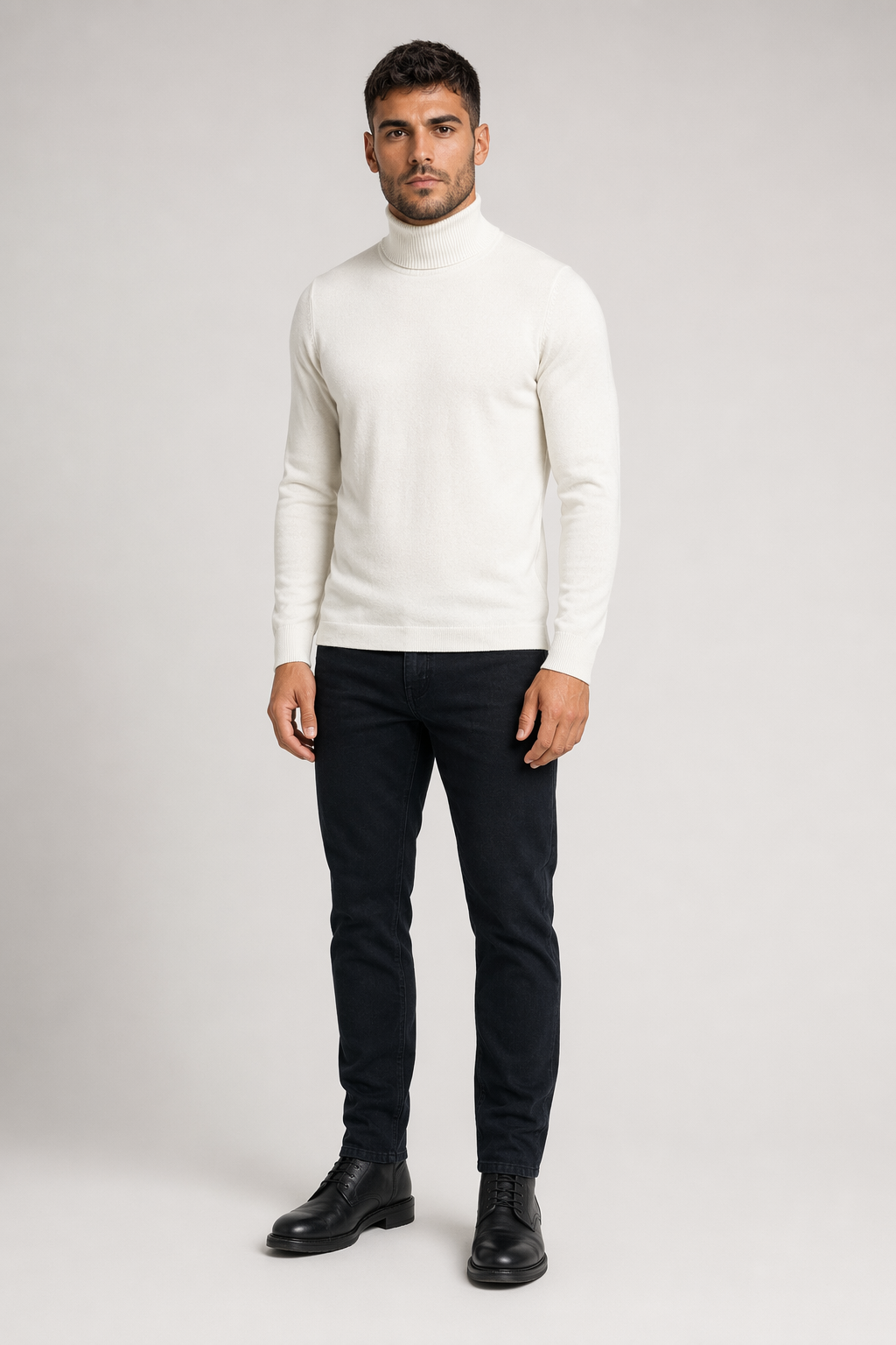 Slim-Fit Turtleneck Sweater for Men White