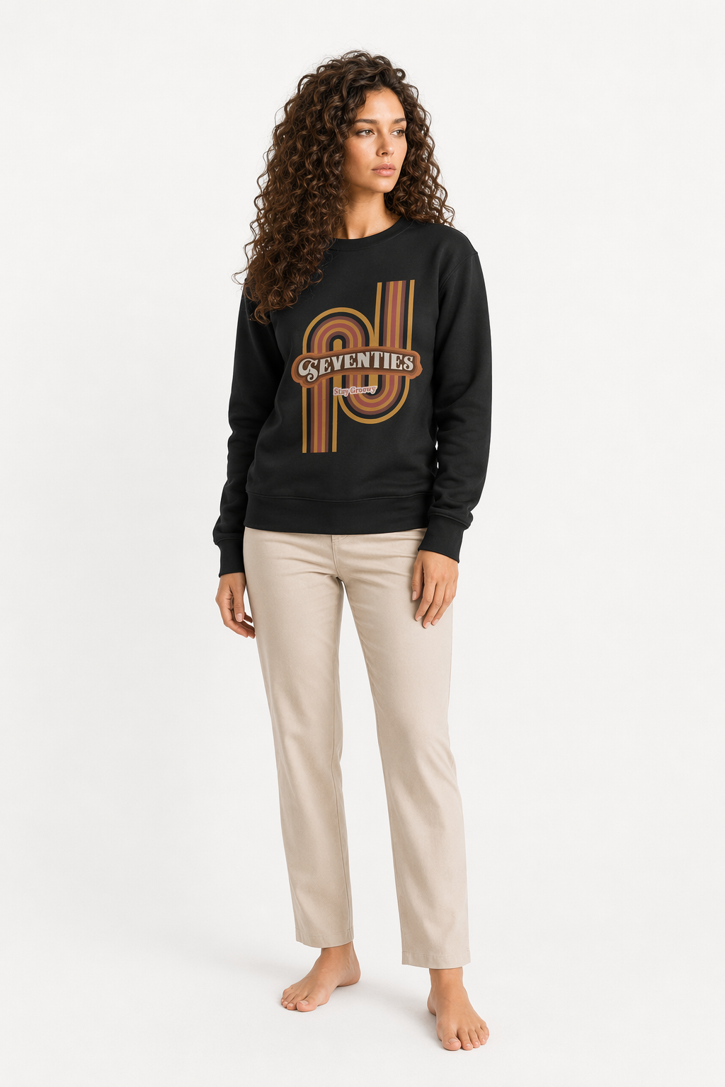 Retro 1970's Women's Crewneck Sweatshirt Black