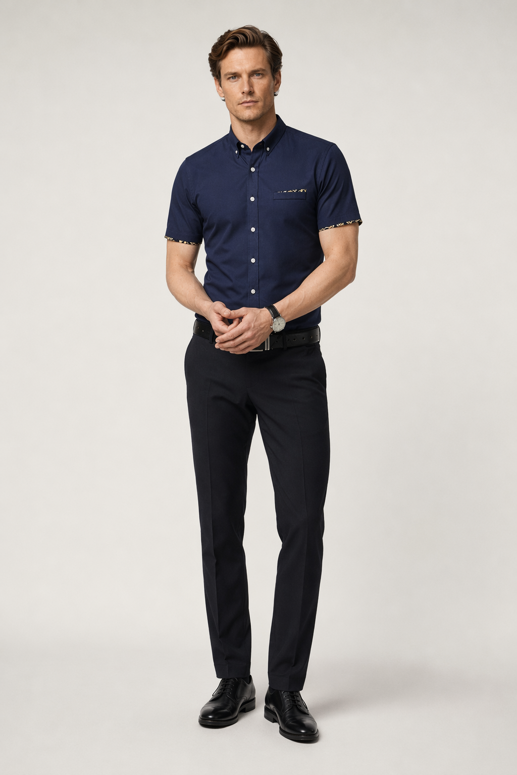 Short-Sleeved Button-Up Shirt for Men Navy