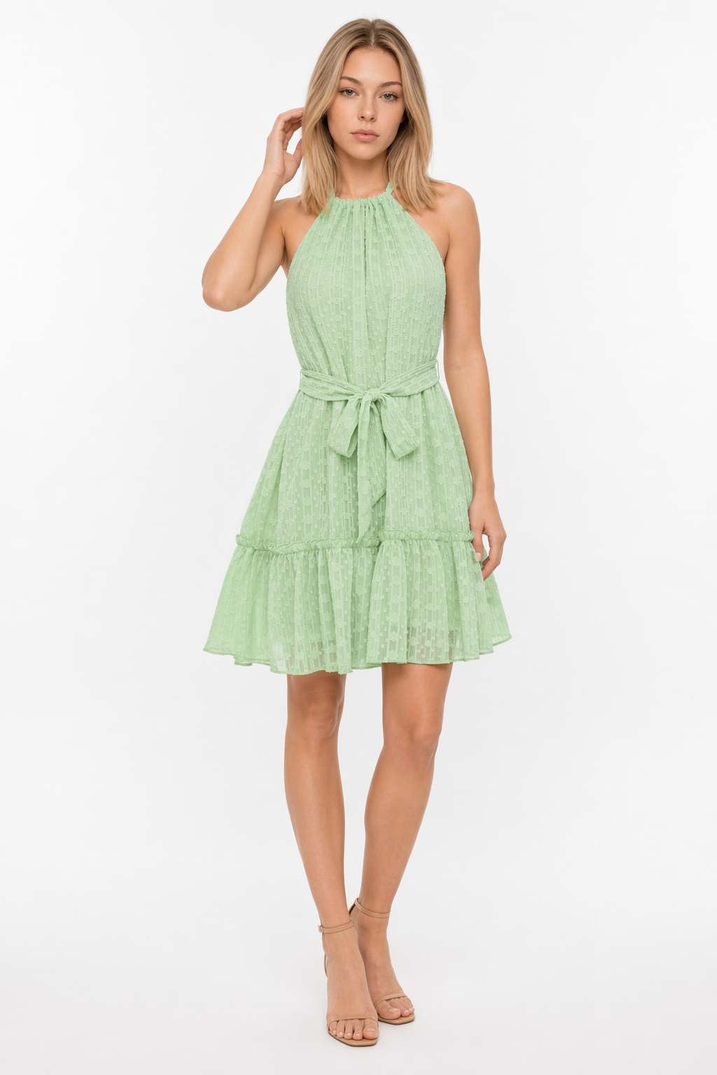 Casual Summer Dress - Halter Neck Sleeveless Green