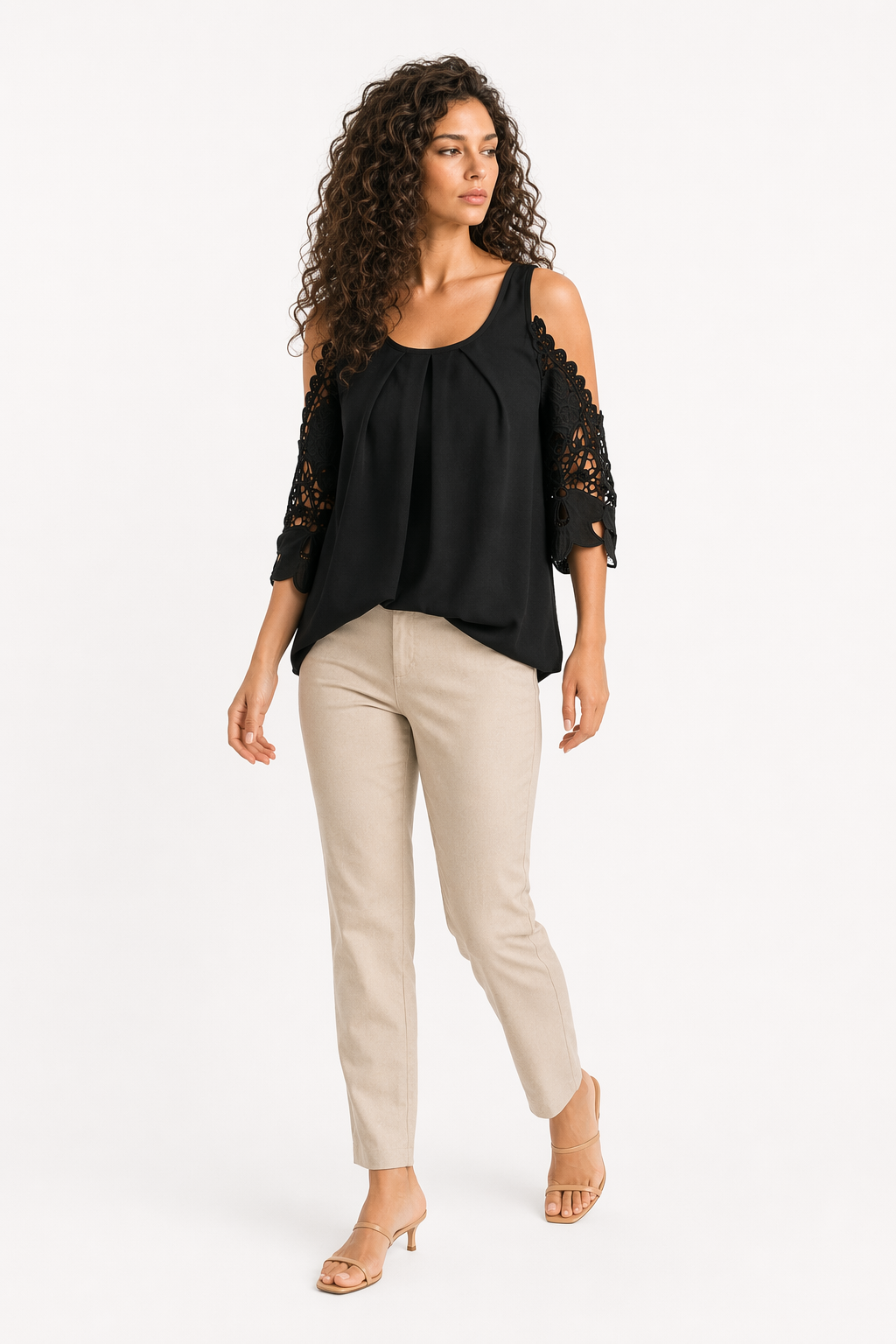 Cut-Out Shoulder Chiffon Blouse for Women Black