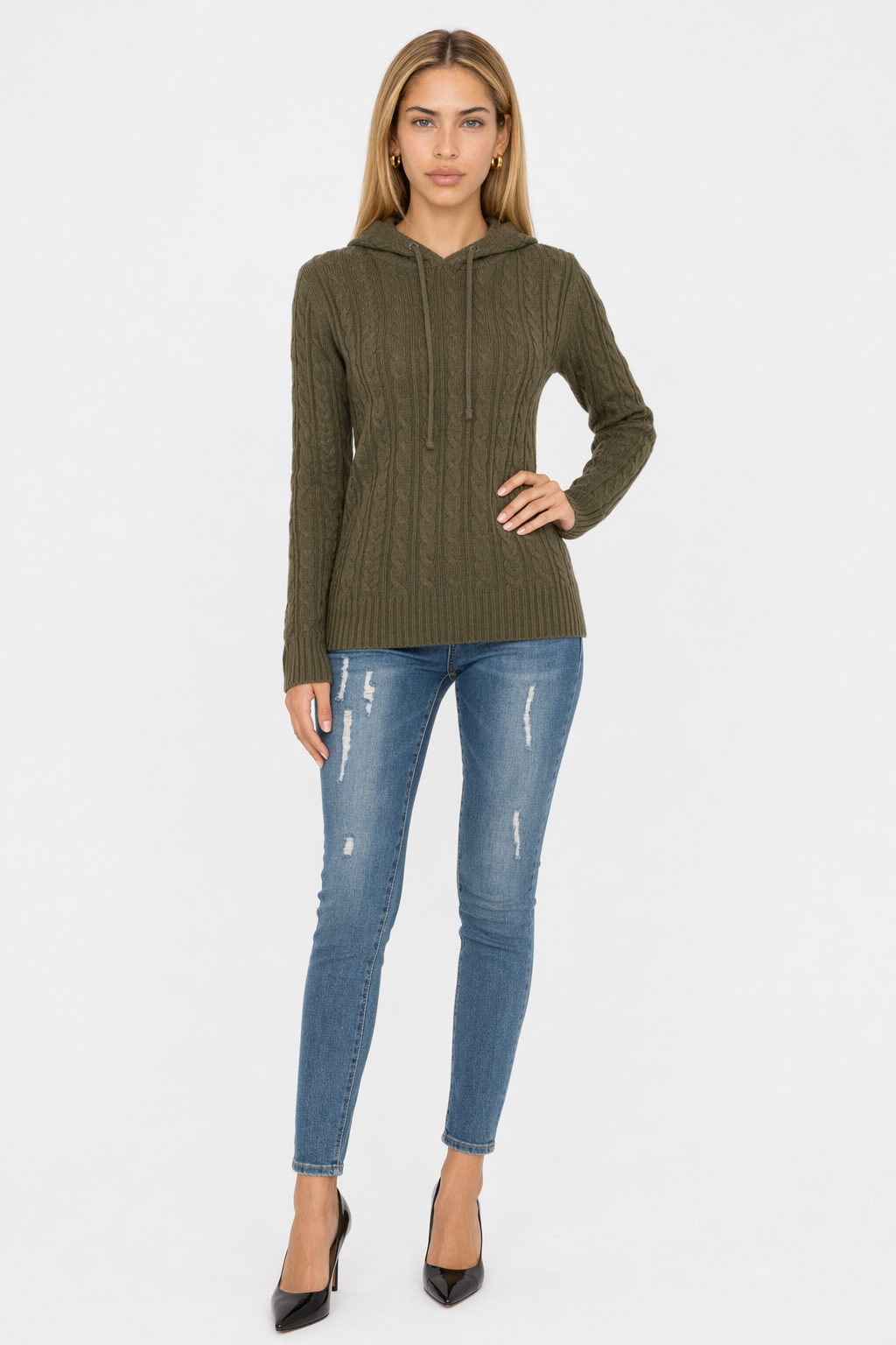 Hooded Women's Pullover Sweater Army Green