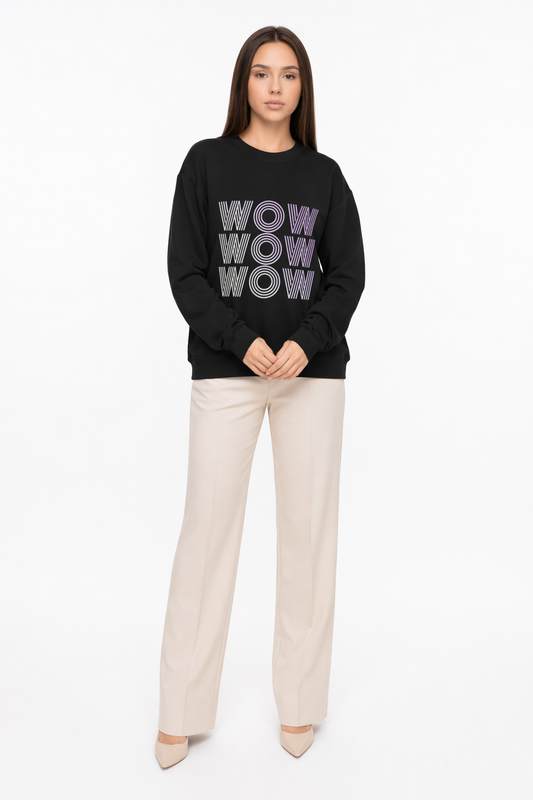 Wow Logo Sweatshirt for Women Black