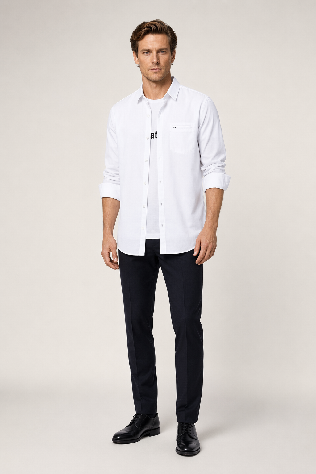 Casual Long Sleeve Button-Up Shirt for Men White