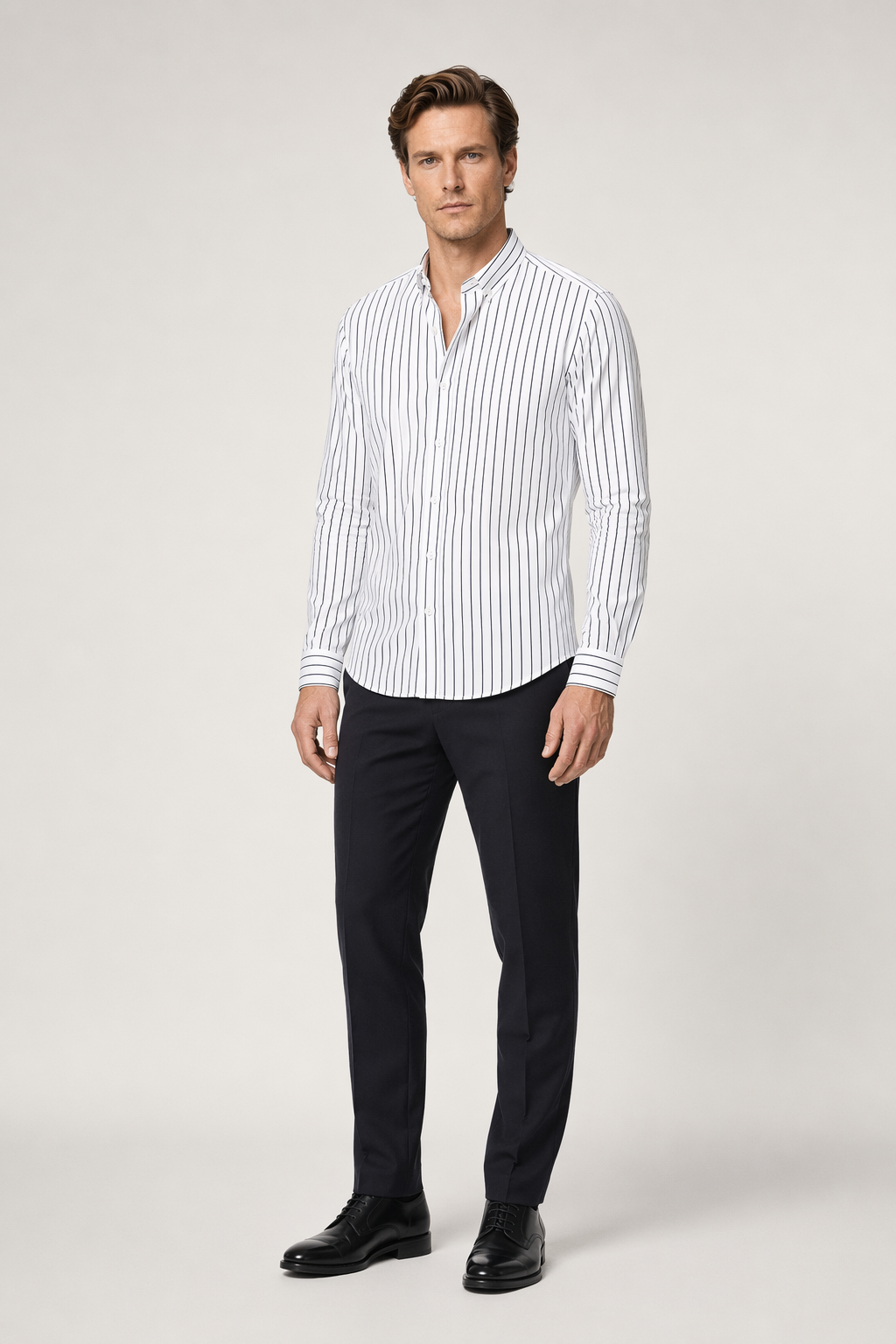 Slim Fit Vertical Stripe Button Down Shirt for Men White
