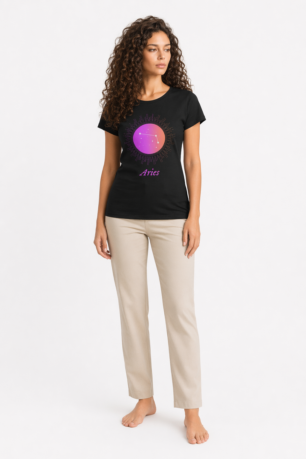 Gradient Aries Zodiac Tee for Women Black