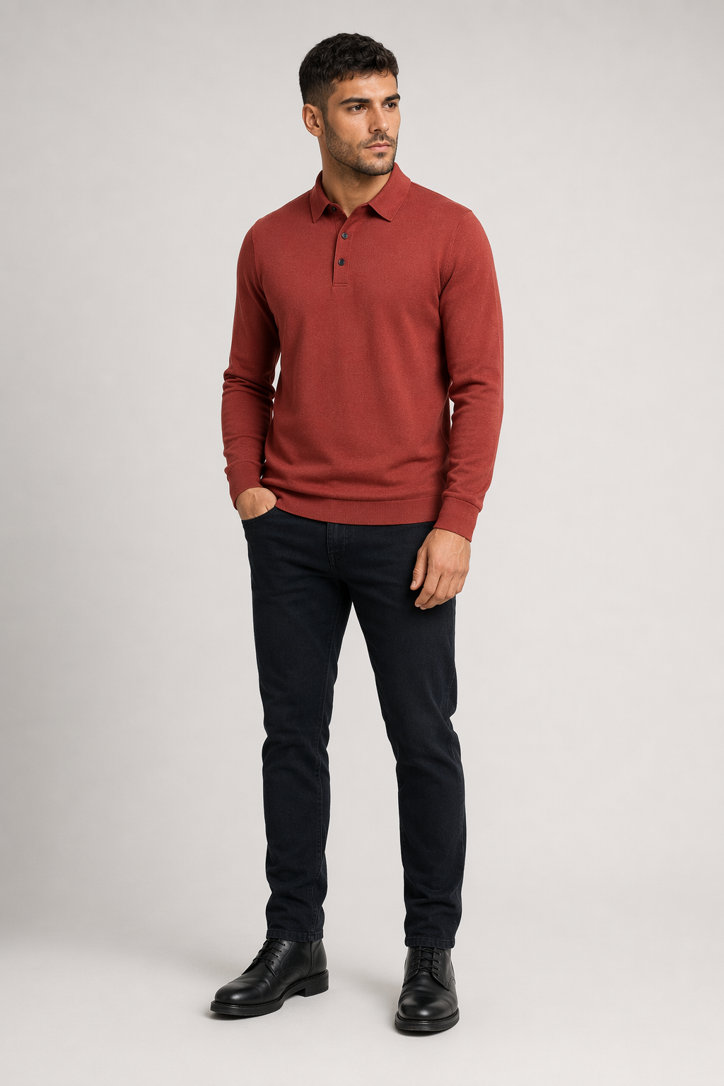 Long-Sleeved Polo Shirt for Men: A Timeless Classic Red