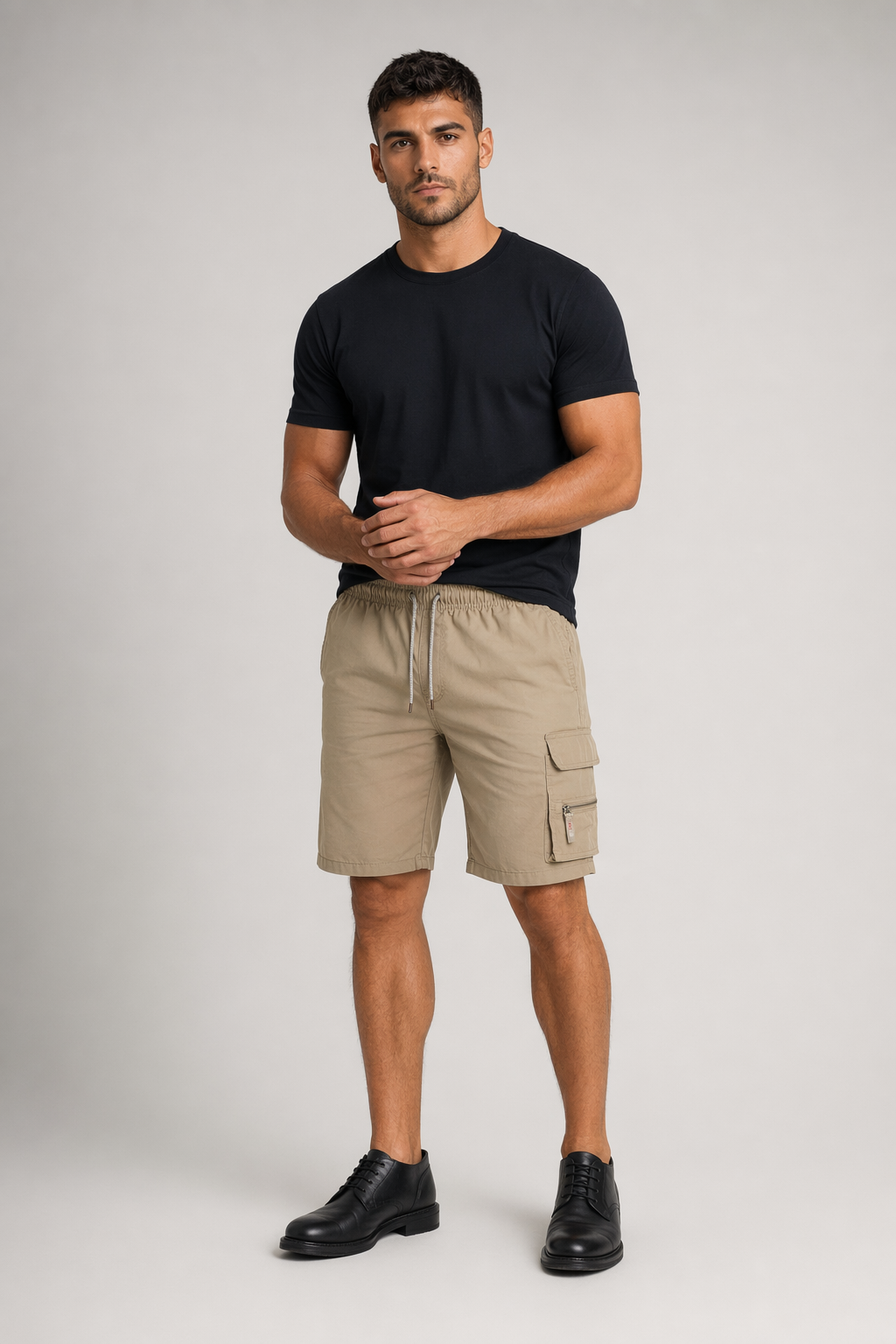 Summer Elastic Waist Men's Casual Shorts Khaki