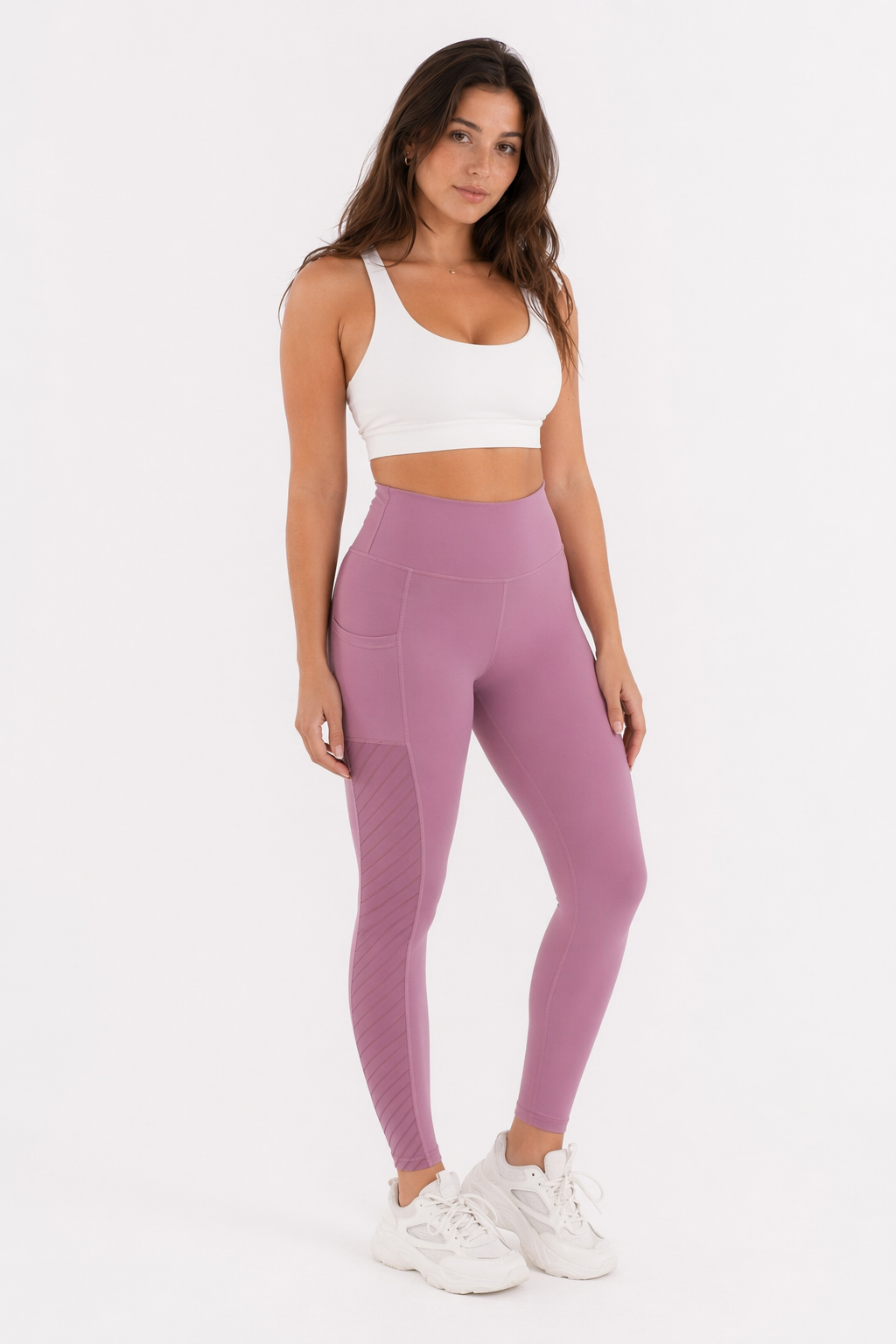 Mesh Panel High-Waisted Yoga Leggings featuring Pockets Pink