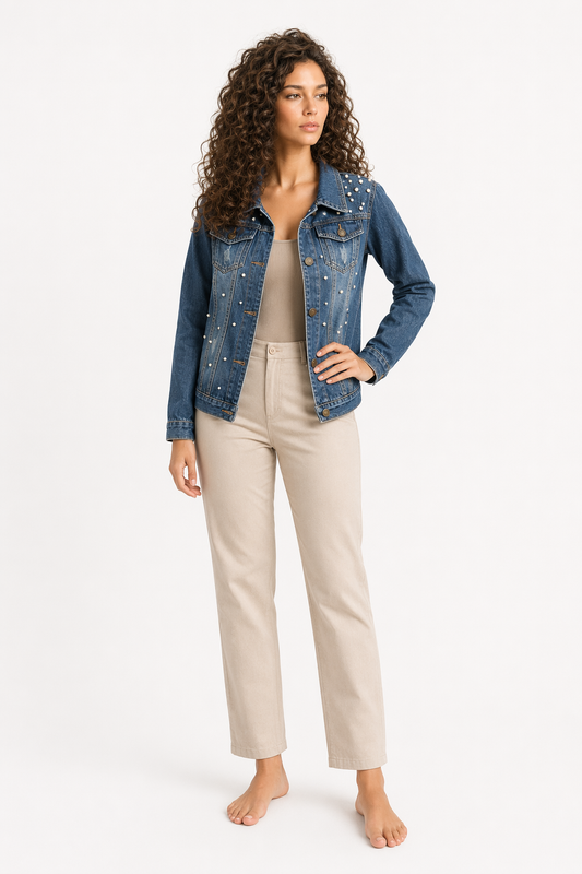 Denim Jacket for Women Adorned with Pearls Default