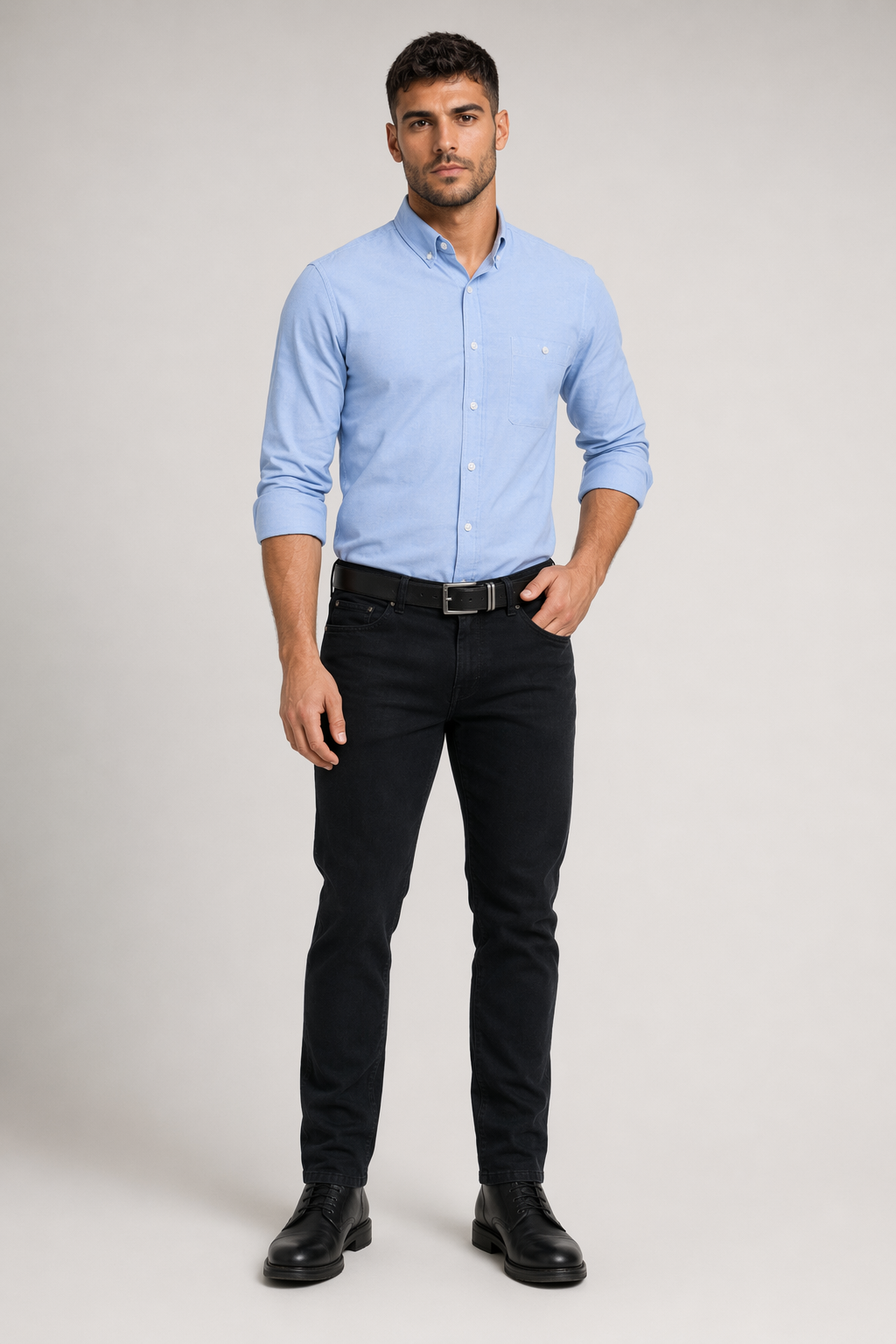 Classic Men's Shirt with Button Front Light Blue
