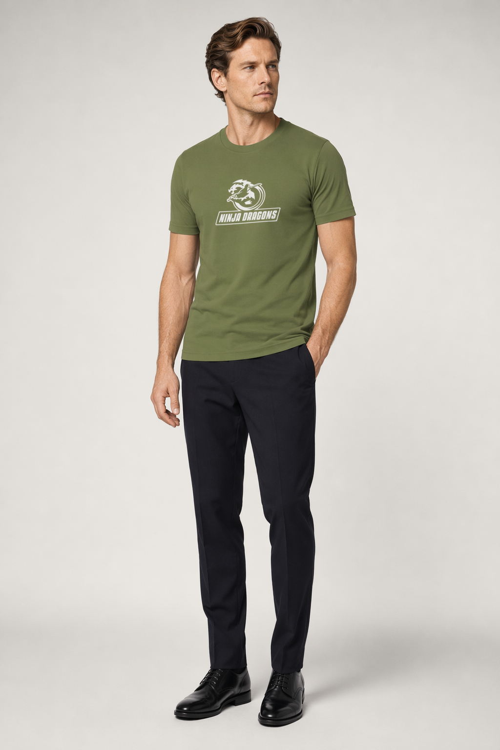 Heavy Cotton Tee - Ninja Dragon Military Green