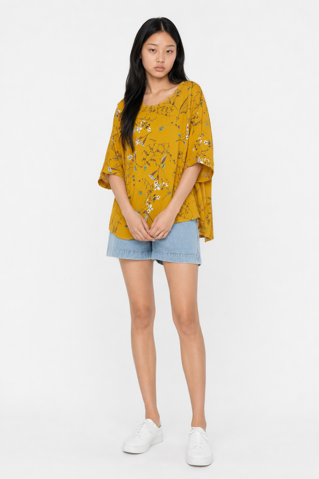 Floral Women's Oversized Blouse Yellow