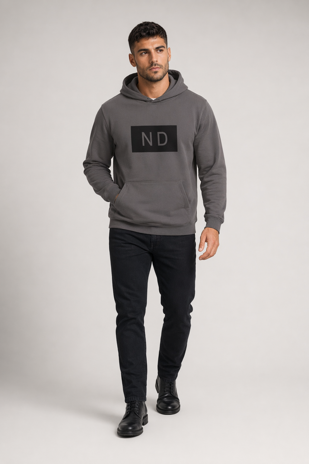 ND Hooded Sweatshirt for Men's Urban Fashion Dark Heather