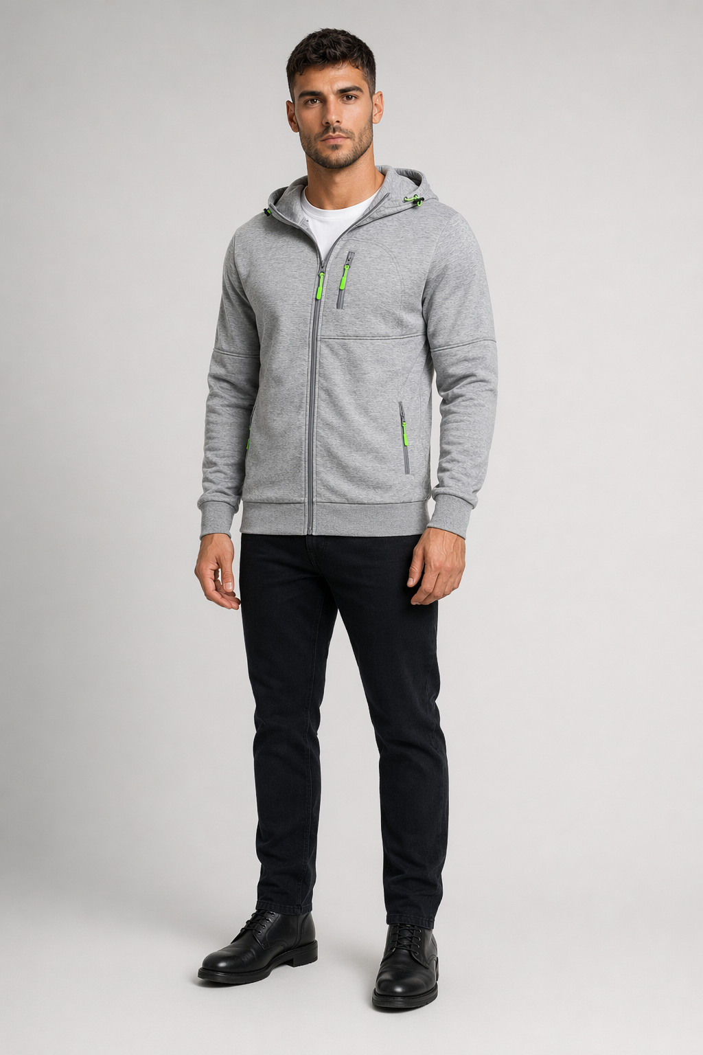 Dual-Zip Men's Lightweight Hooded Sweatshirt Light Gray