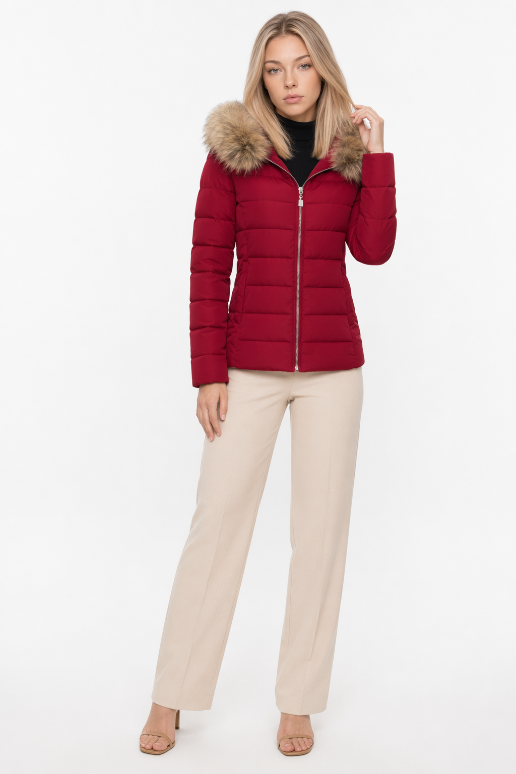Slim-Fit Zippered Winter Coat with Hood for Women Default