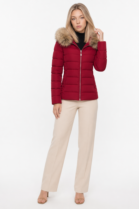 Slim-Fit Zippered Winter Coat with Hood for Women Default