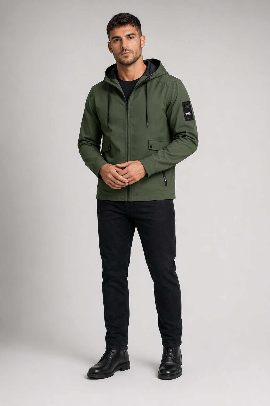 Zippered Street Style Hooded Jacket for Men Army Green
