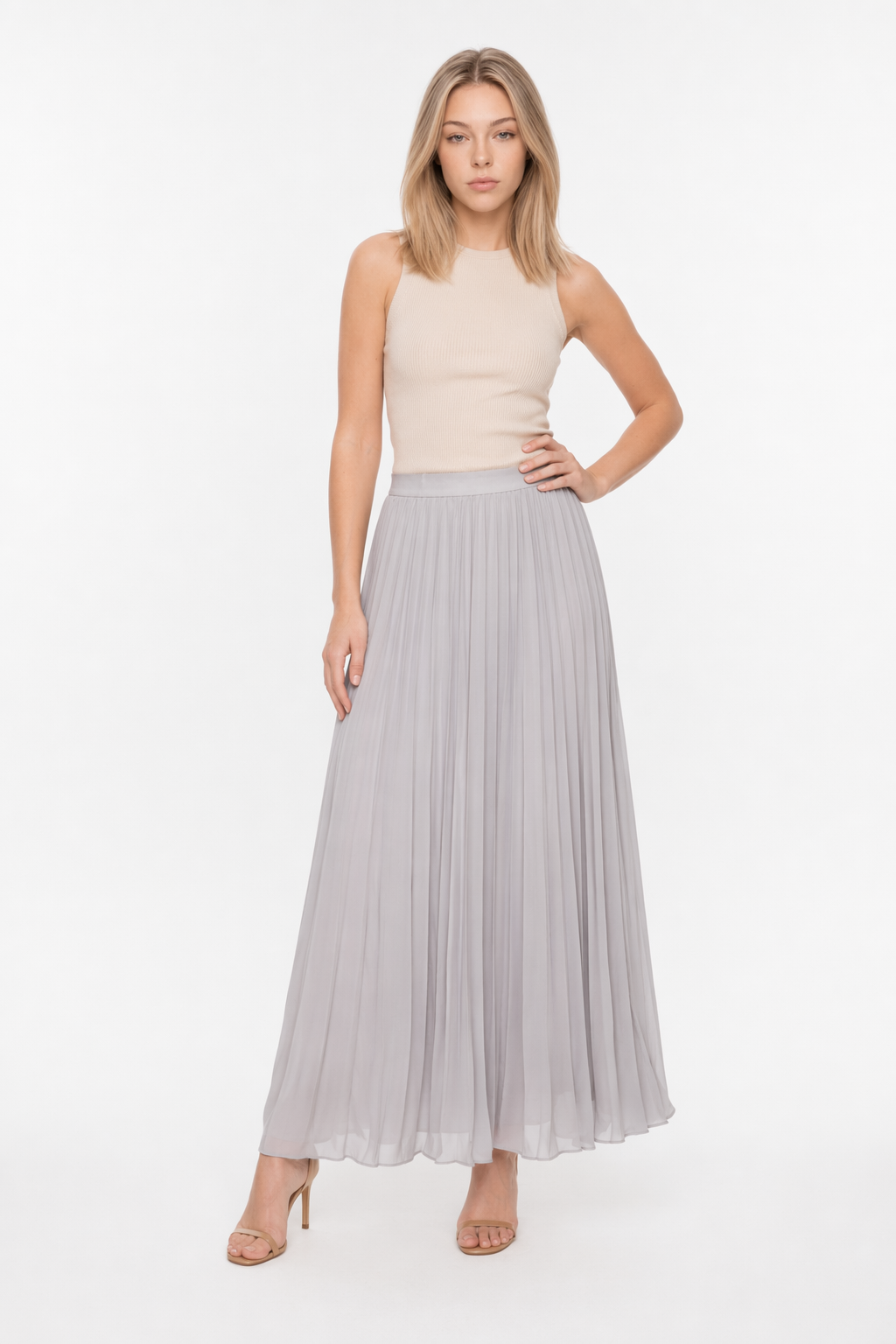 Chiffon Skirt with Pleats Gray