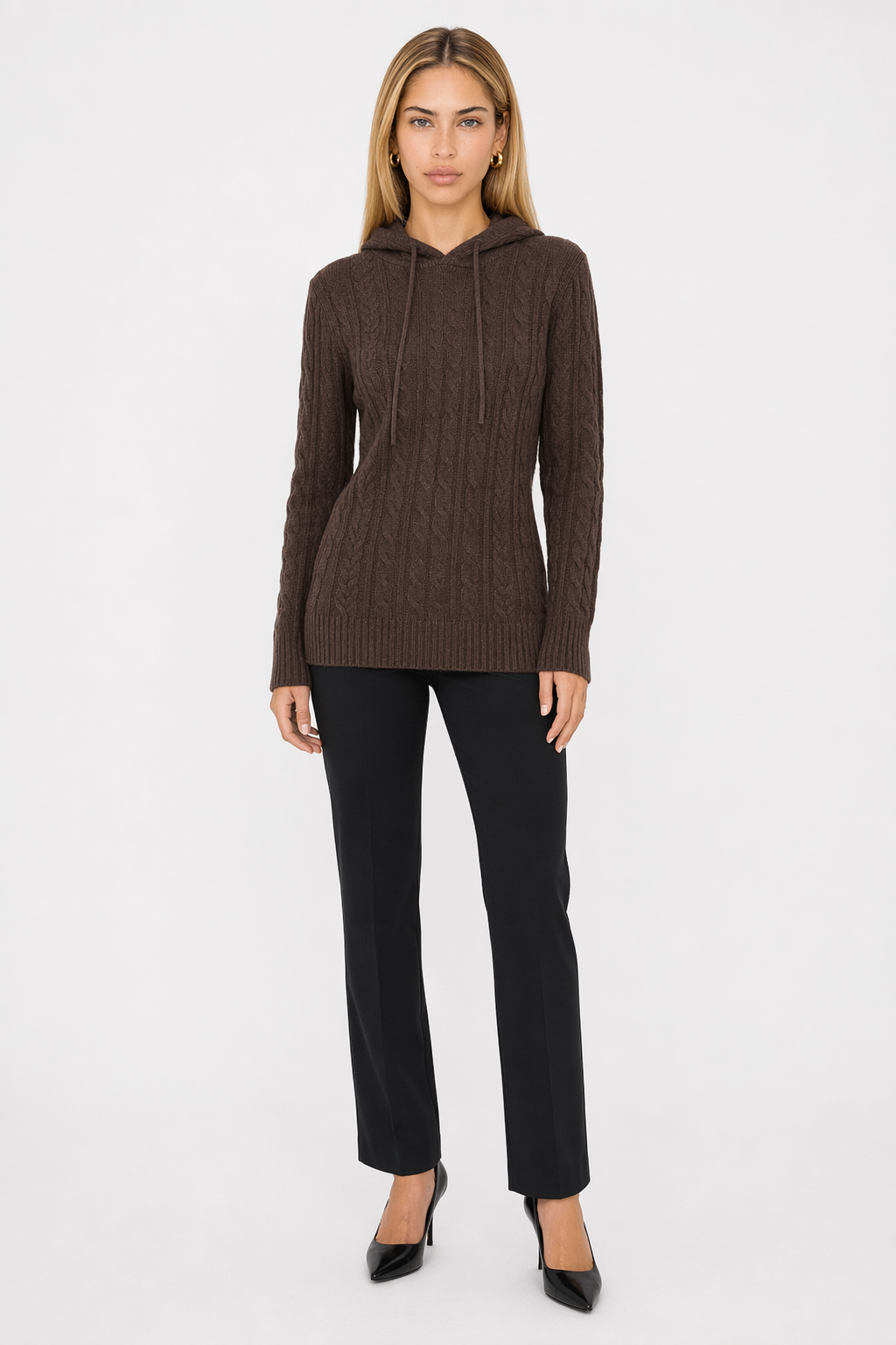 Hooded Women's Pullover Sweater Dark Brown