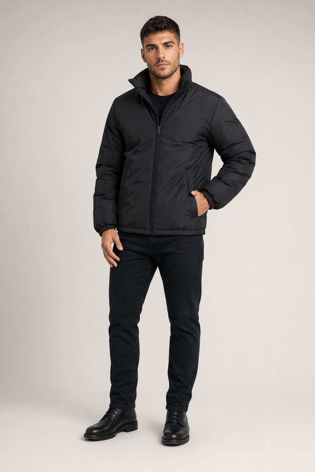 Quilted High Collar Men's Jacket Black