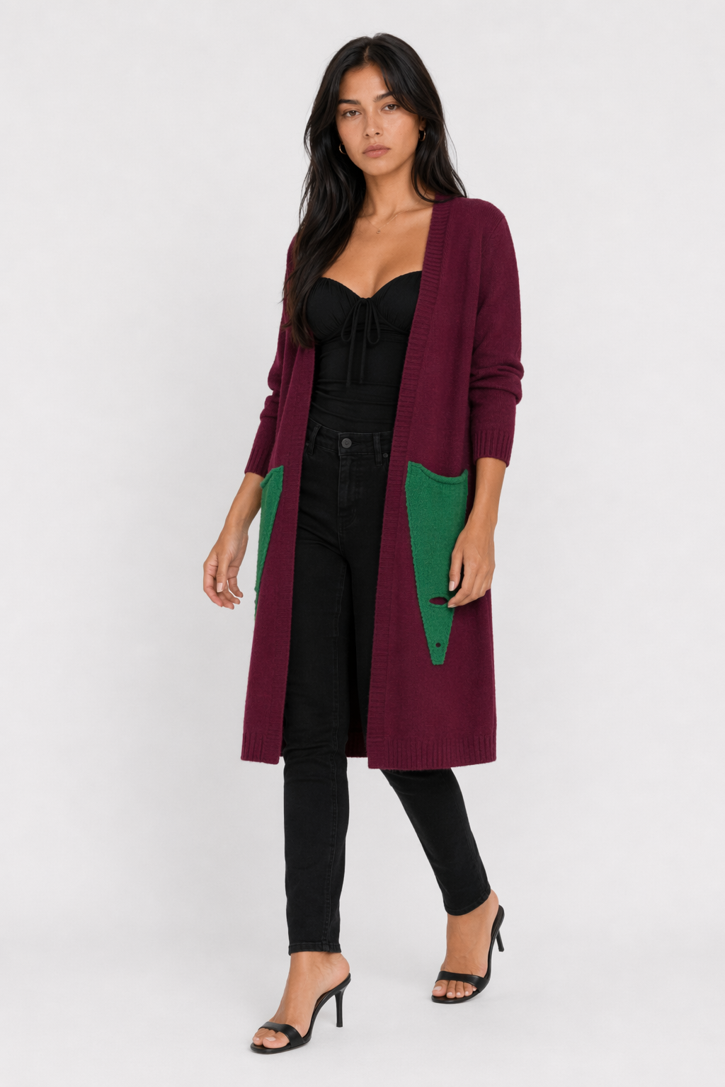 Mid Length Ladies' Cardigan Wine