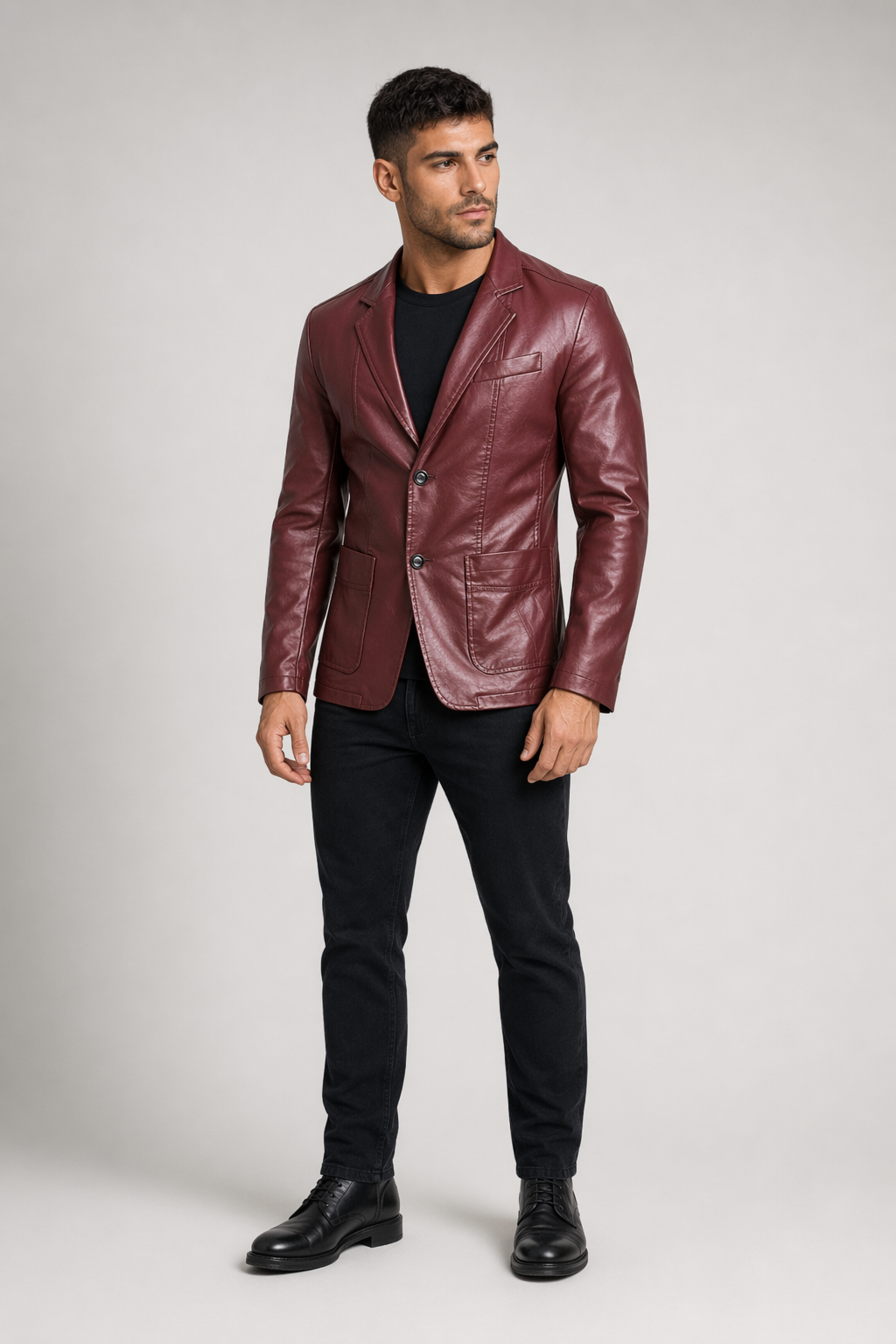 Men's Faux Leather Suit Jacket Burgundy