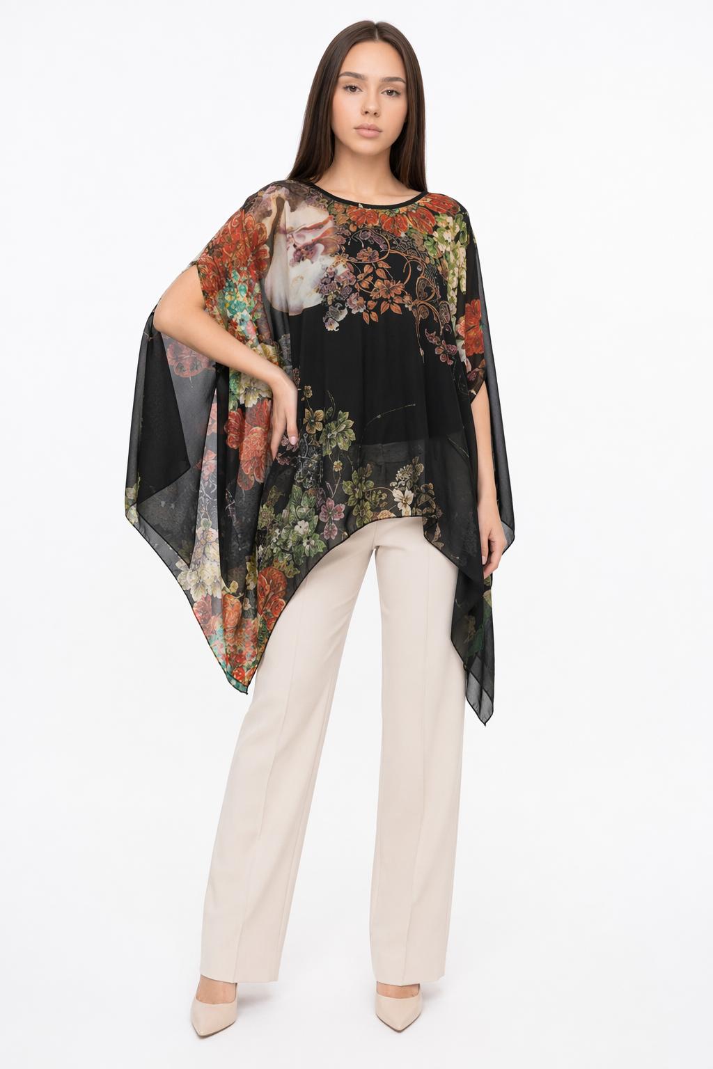 Chiffon Peony Oversized Blouse for Women Black