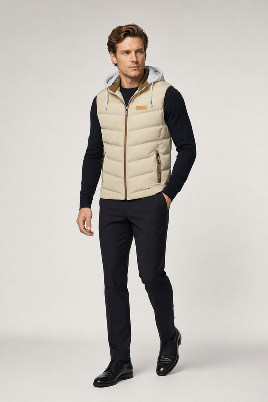 Winter Puffer Vest for Men in Khaki with Detachable Hood Default