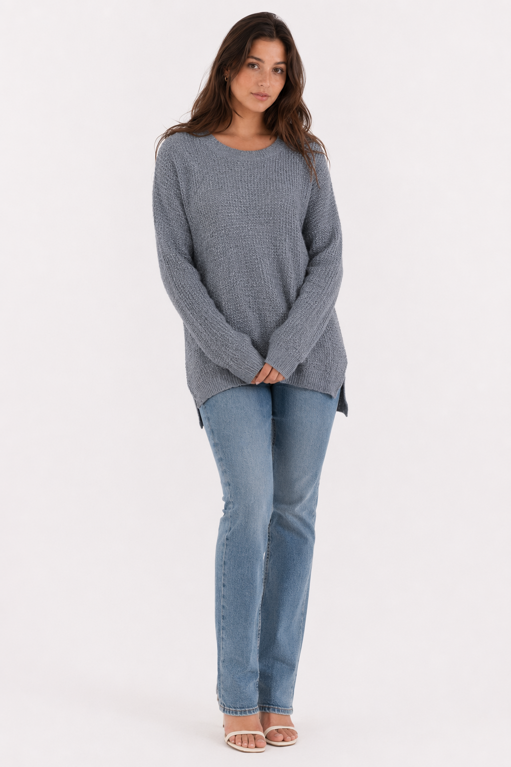 Gray Round Neck Women's Sweater with a Comfortable Fit Default