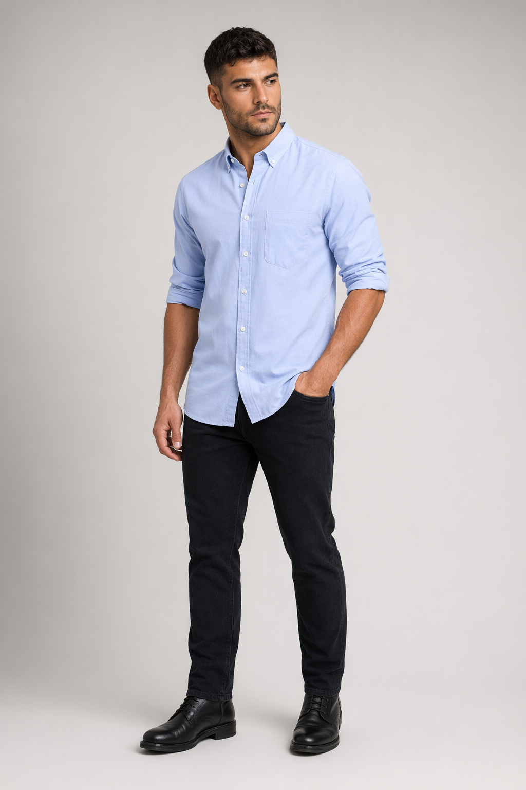 Button-Down Casual Shirt for Men with Long Sleeves, Designed to be Worn Untucked Blue