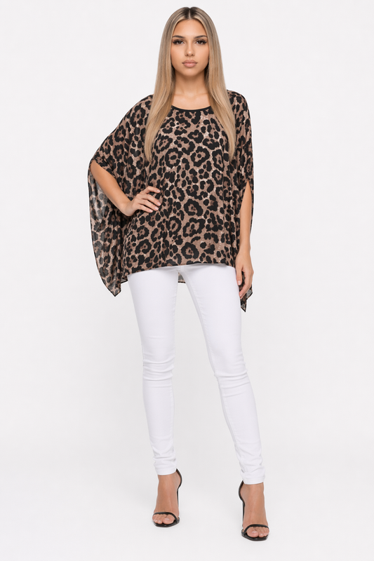 Leopard Print Chiffon Batwing Blouse for Women Default